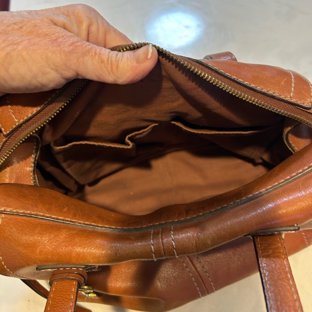 Fossil Emma Tan Leather Satchel Vintage No Crossbody Strap, EUC, Caramel Color - Picture 7 of 10